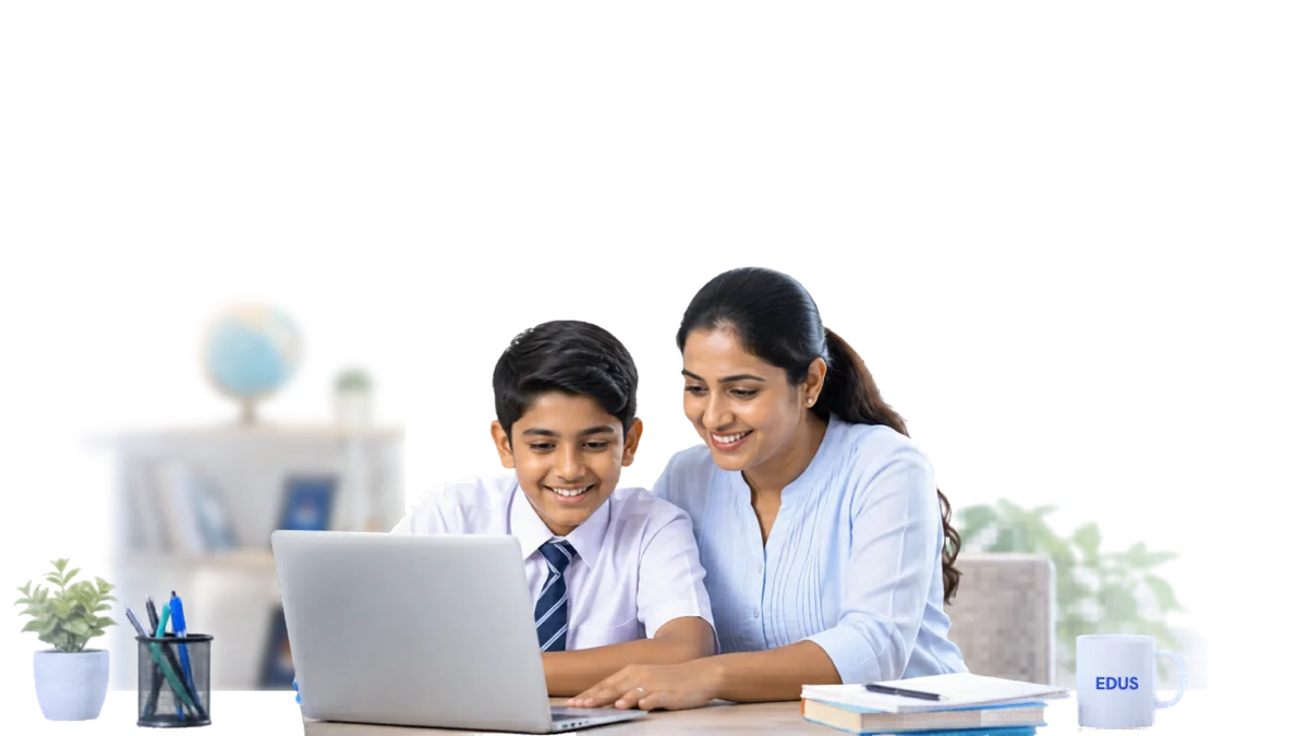 EDUS online learning - student, parent, and tutor connected on a live class