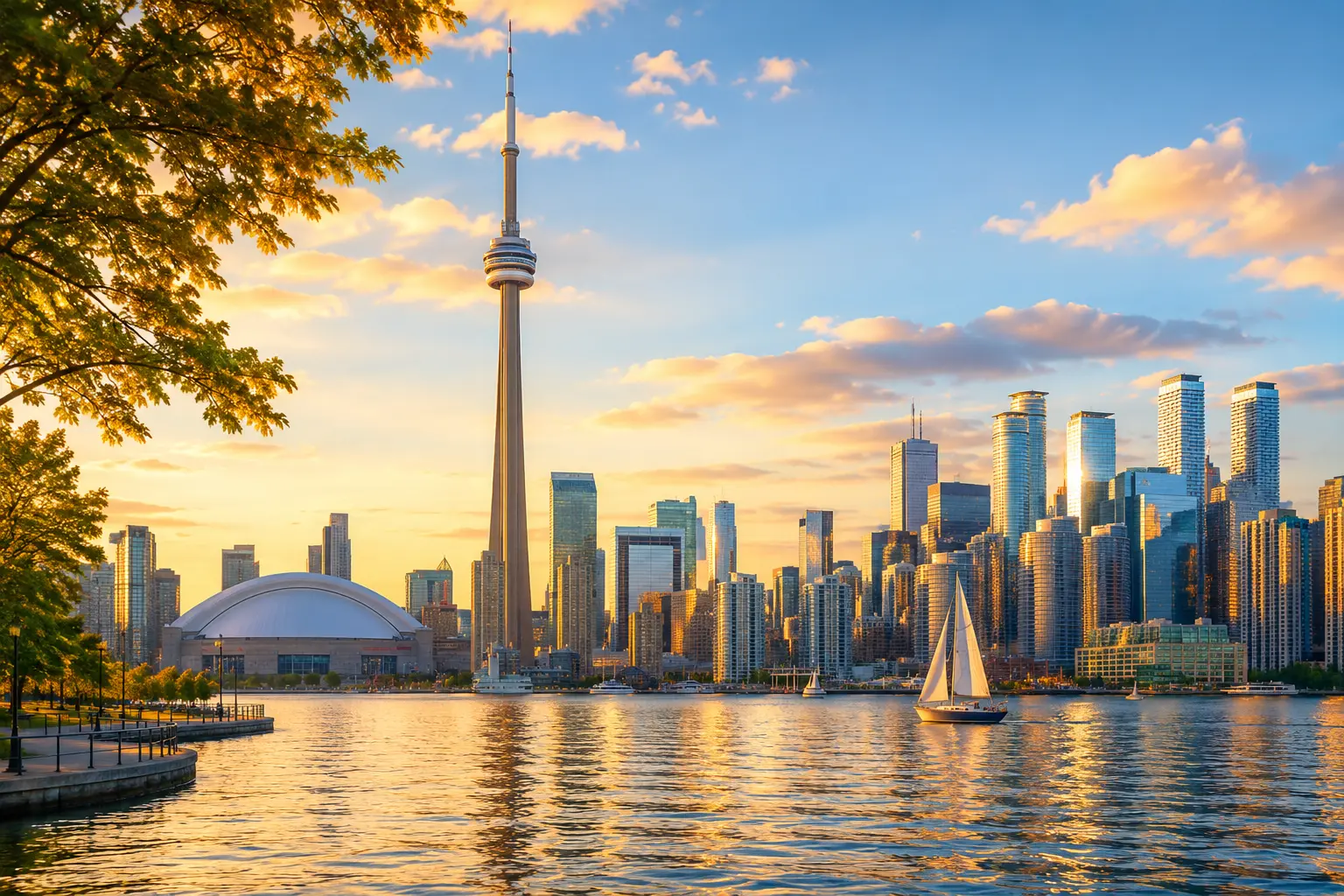 Study in Canada - Toronto skyline with CN Tower by the lake